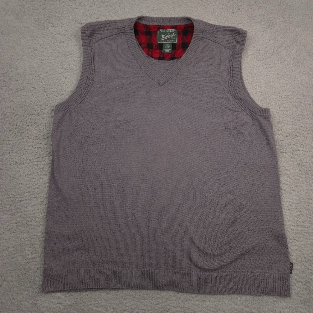 Woolrich Mens‎ XXL Sweater Vest Gray V Neck Buffalo Plaid Lined Outdoor